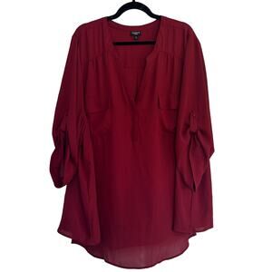 Torrid Harper Georgette Pullover 3/4 Sleeve Blouse Red Size 5